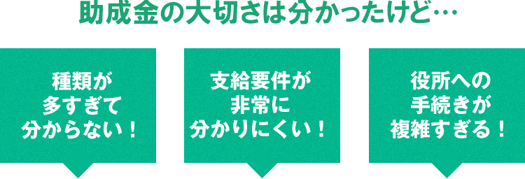 助成金の大切は分かったけど…種類が多すぎて分からない!支給要件が非常に分かりにくい!役所への手続きが複雑すぎる!